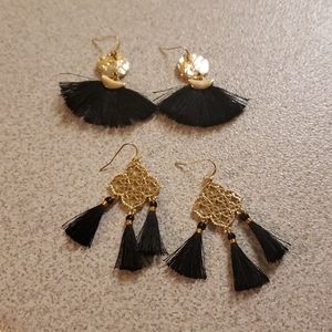 4/$49 Francescas Tassel Earrings Black Goldtone